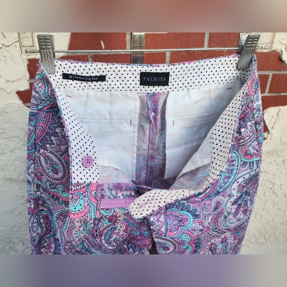2P Women TALBOTS cotton purple paisley print Perfect Crop Pants PETITE - Picture 5 of 13
